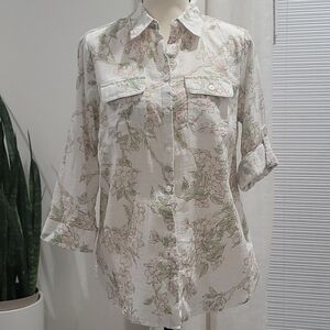 Croft & Barrow® Floral Slubbed Roll-Tab Shirt